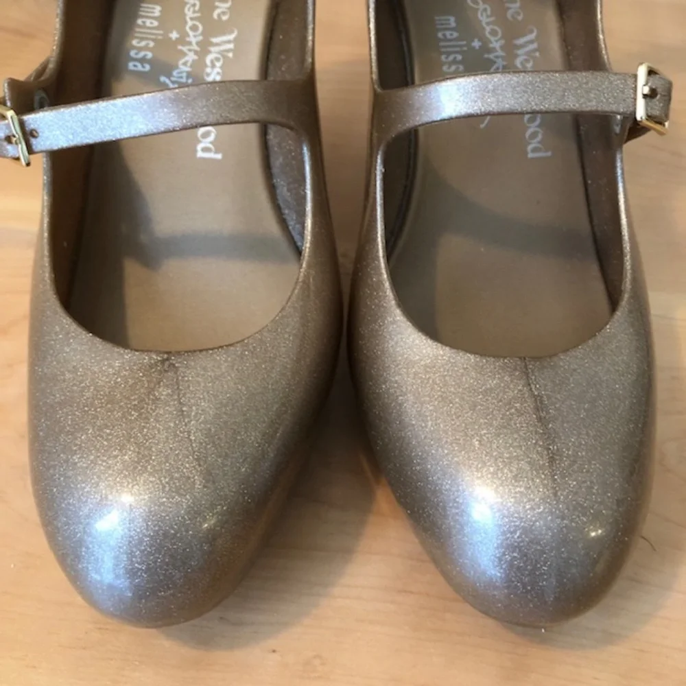 RARE Vivienne Westwood Gold Glitter High Heels Triple Strap size 9 - Picture 8 of 10